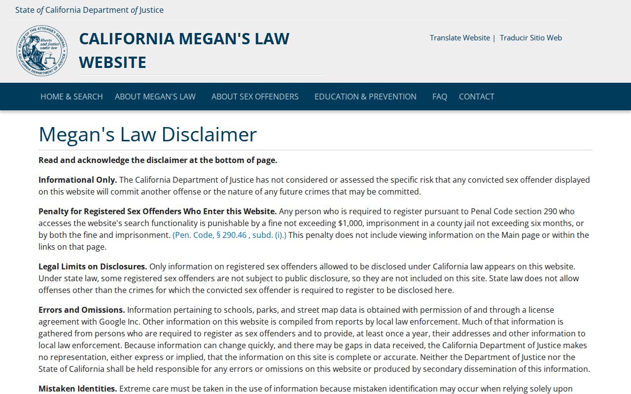 Huntington Park previous residents California Megan's Law records endpoint