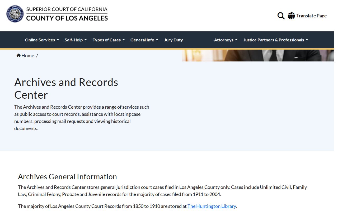 Huntington Park resident lookup court Archives and Records Center